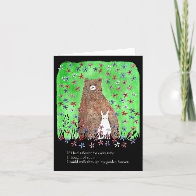 Carte Ours et lapin Romantique Floral Poésie Saint Valen (Devant)
