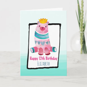 Carte Ours Fantaisiste Portant une Couronne Joyeux Anniv