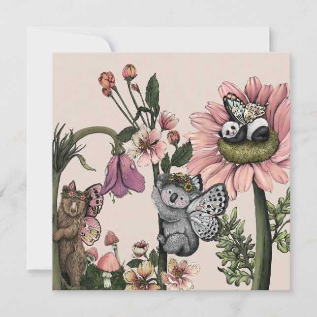 Carte Ours floral de Whimsical Fairies Aquarelle Art (Devant)
