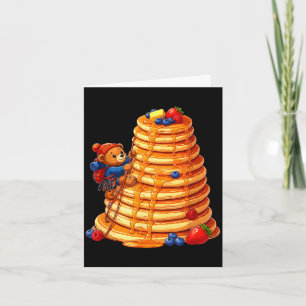 Carte Ours grimpeur sur pile de crêpes géantes petit-déj