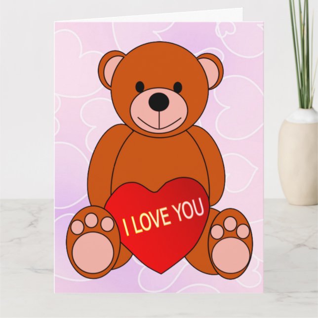 Carte Ours Mignon Avec Coeur Je T'Aime Saint Valentin    (Devant)