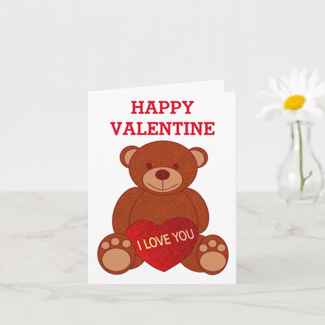 Carte Ours Mignon Avec Coeur Je T'Aime Saint-Valentin    (Petite plante)