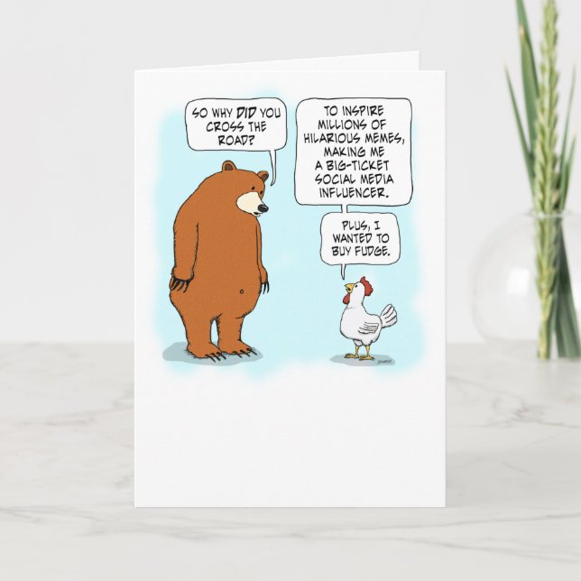 Carte Ours mignon et drôle et poulet Anniversaire (Devant)