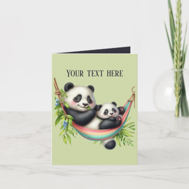 Carte ours mignonne maman et bébé panda (Devant)