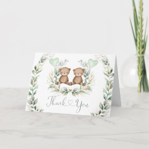 Carte Ours Neutre Teddy Twins Sage Vert Balloons
