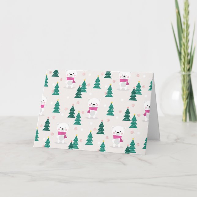 Carte Ours polaire adorable et sapin de Noël (Devant)