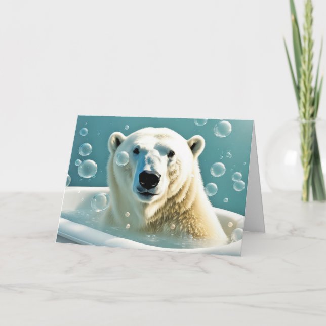 Carte Ours Polaire Anniversaire Dans Bain À Bulle (Devant)