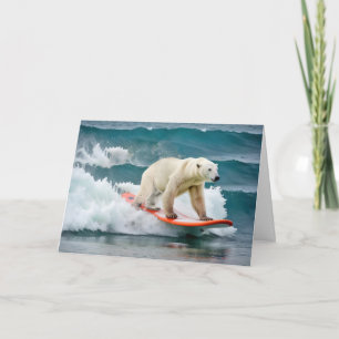 Carte Ours Polaire Anniversaire Sur Un Surf