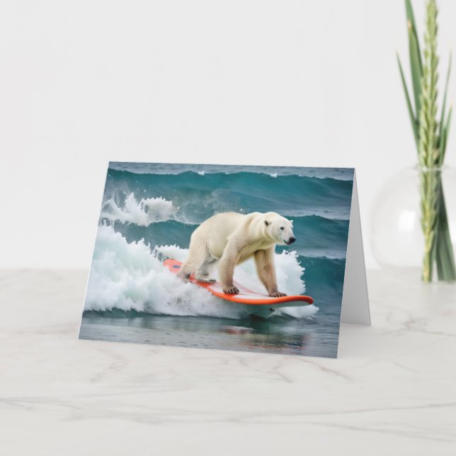 Carte Ours Polaire Anniversaire Sur Un Surf (Devant)