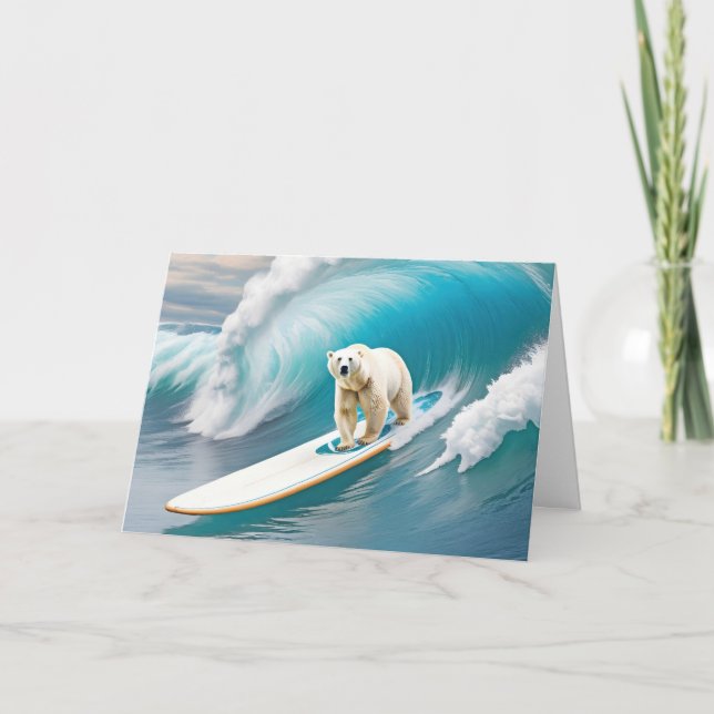 Carte Ours Polaire Anniversaire Sur Un Surf (Devant)