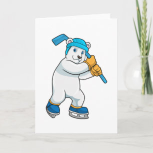 Carte Ours polaire au hockey sur glace avec bâton de hoc