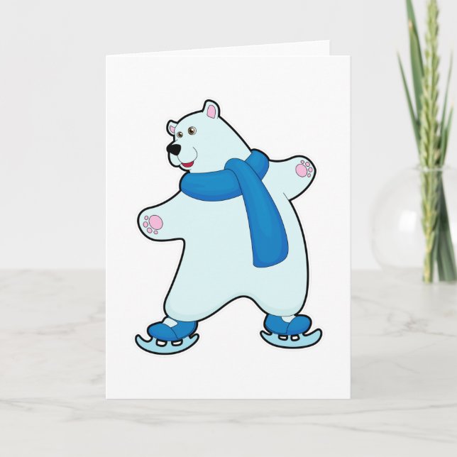 Carte Ours polaire au Patinage sur glace avec écharpe (Devant)