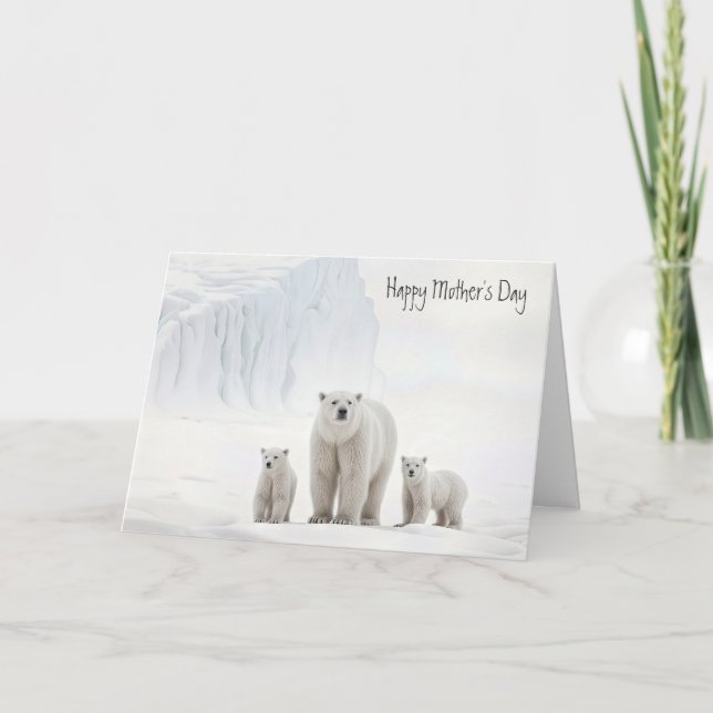 Carte Ours Polaire Avec Cubs Pour La Fête Des Mères (Devant)