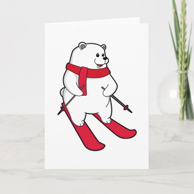 Carte Ours polaire comme skieur avec ski (Devant)