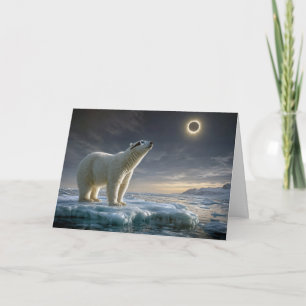 Carte Ours polaire d'anniversaire regardant l'éclipse so