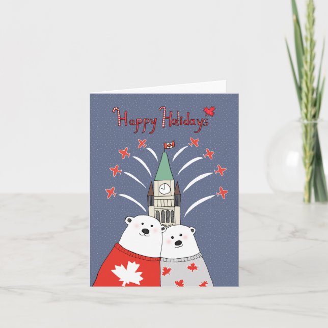Carte Ours polaire d'art populaire canadien Noël canadie (Devant)