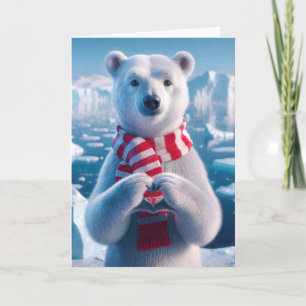 Carte Ours polaire de Noël avec pattes formant un coeur