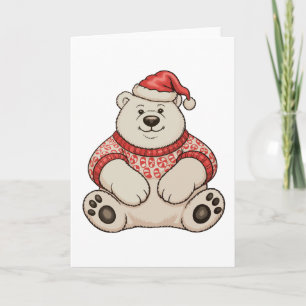 Carte Ours polaire de Noël Chapeau du Père Noël Xmas Sai