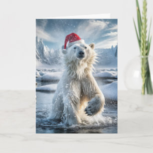 Carte Ours Polaire De Noël S'Éclaboussant Dans L'Eau Icy