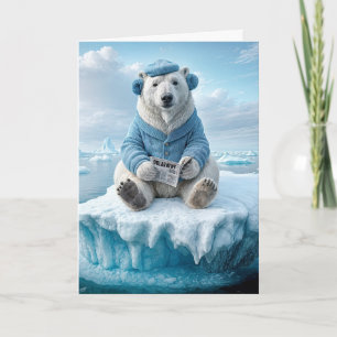 Carte Ours polaire lire un journal Anniversaire