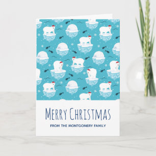 Carte Ours polaires mignons à Santa Hats Joyeux Noël