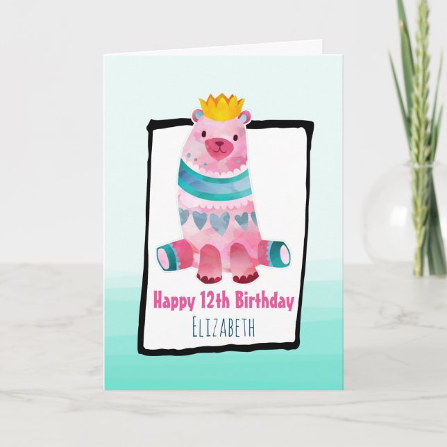 Carte Ours Whimsical Portant une Couronne Joyeux anniver (Devant)