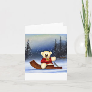 Carte Ourson sur une luge dans la neige