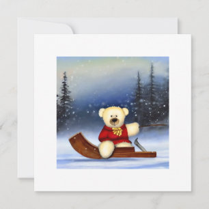 Carte Ourson sur une luge dans la neige
