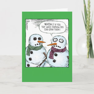Carte ouverte d'humour de Noël de yeux de bonhomme