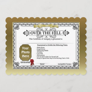 Carte Over The Hill ajouter une photo certificat d'anniv