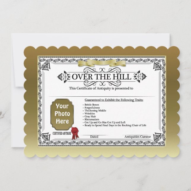 Carte Over The Hill ajouter une photo certificat d'anniv (Devant)