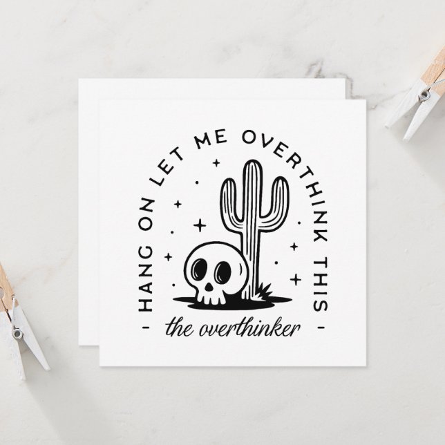 Carte Overthinker surpensant les citations drôles (Devant/Arrière en situation)