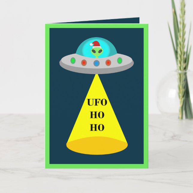 Carte OVNI de Noël Ho Ho Alien soucoupe volante (Devant)