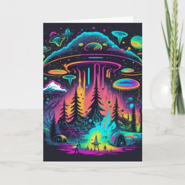 Carte OVNI Imaginaire psychédélique Art Anniversaire (Devant)