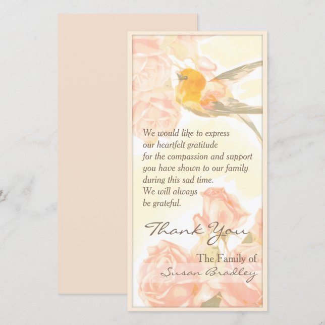 Carte P de Merci de Sympathie pour les oiseaux Ros (Devant / Derrière)