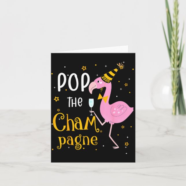 Carte P The Champagne It's New Year! Funny Flamingo Drin (Devant)