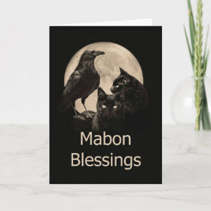 Carte Pagan Wicca Mabon Bénédiction Avec Corbeau et Chat