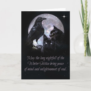 Carte Pagan Wicca Winter Solstice Raven and Cats