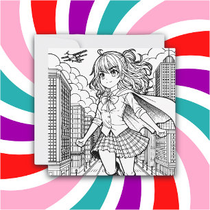 Carte Page Color Me   Anime Superhero fille