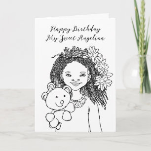 Carte Page de coloriage Anniversaire   Dessin animé Afro