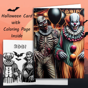 Carte Page de coloriage Clown et Zombie Halloween
