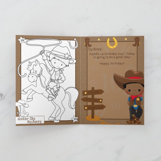 Carte Page de coloriage de Black Boys Cowboy Joyeux anni (Intérieur)