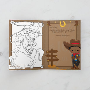 Carte Page de coloriage de Black Boys Cowboy Joyeux anni