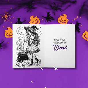 Carte Page de coloriage de sorcière Halloween à l'intéri
