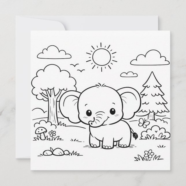 Carte Page de coloriage pour enfants d'éléphant animal  (Devant)