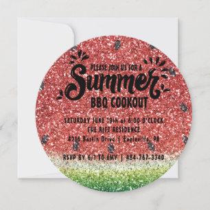 Carte Pailleté Moderne Fête de BBQ d'Été de Pastèque