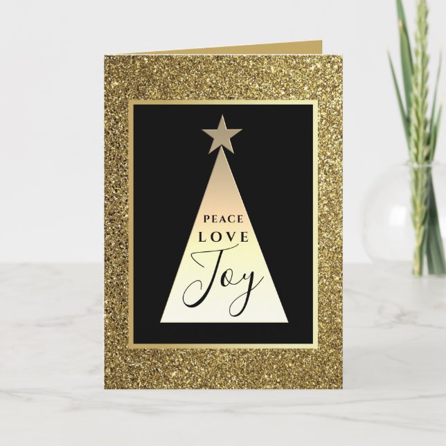 Carte Pailleté Or et Noël Fêtes Noir (Devant)