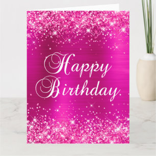 Carte Pailleté Rose Chaud Brillante Grand Joyeux Anniver