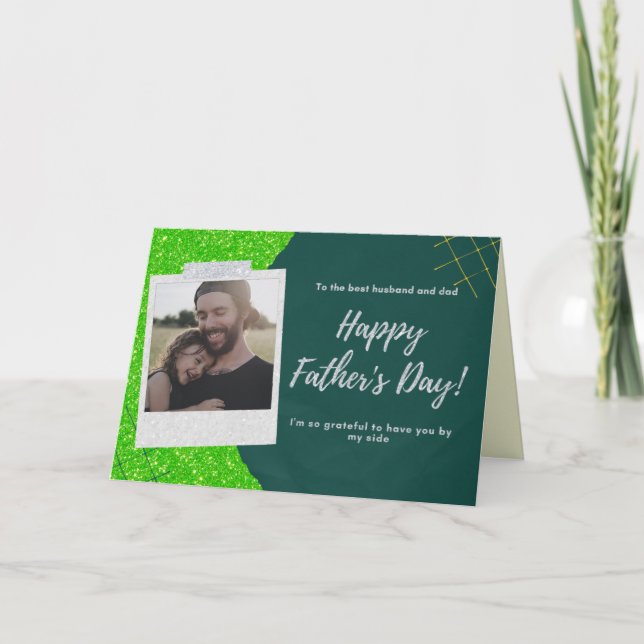 Carte Pailletée Photo pour Mari Jour du Père Heure (Devant)