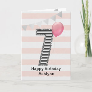Carte Paillettes Argentées et Rose 7ème Anniversaire